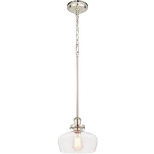 Modern Industrial Pendant Light with Clear Seeded Glass Shade, Adjustable Hanging Lights for Kitchen Island in Brushed Nickel Finish 8 inch Shade