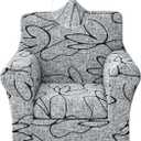 Stretch Printed Sofa Cover Couch Covers, 2-Piece Armchair Cover with Separate Cushion Cover, Washable Soft Spandex Furniture Protector for Living Room(Armchair, Grey Lotus)