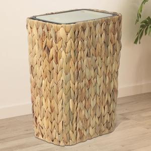 Boho Trash Can with Lid for Bathroom,2.6 Gallon Small Rattan Garbage Can with Press Top Lid,Woven Wastebasket and Hamper 2 in 1 Wicker Trash Basket for Bathroom,Kitchen,Living Room,Bedroom (Water Hyacinth)