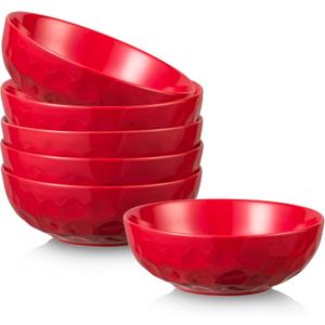 Vicrays Ceramic Pasta & Soup Bowls, Large Salad Bowls - Set of 6 Red, Fluted Stoneware, Dishwasher & Microwave Safe