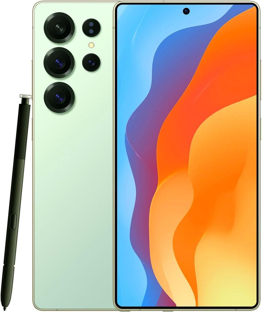 Unlocked Phones P25 Ultra Build-in Pen, Android 14 Cell Phones, 5000mAh Battery, 12GB+512GB Smartphone 6.9" HD Screen/108MP+48MP Camera/Snapdragon 888 Processor, Face ID/WiFi/Bluetooth/GPS (Green)