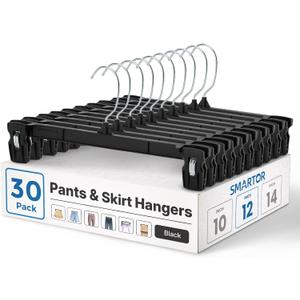 Smartor Pants Hangers - 30 Pack, Black Clips Hangers with 360 Hooks, Shorts Hanger with Strong Clamps, Dress, Heavy Duty as Trousers, Skirt, Jeans, Towel and Bottom Clothes -12 Inch