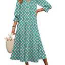ANRABESS Women's Boho Maxi Dresses 2025 Summer Casual V Neck Puff Sleeve Floral Tiered Flowy Swing Beach Vacation Long Dress Medium
