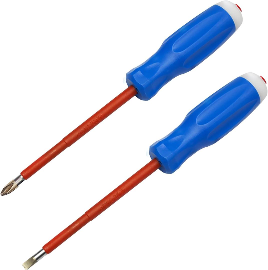 2 Piece 1000V Insulated Magnetic Multi Screwdriver Set - Voltage Tester Screwdriver - Ideal for DIY Enthusiasts and Electricians - with Cushion Grip - Slotted and Phillips Screwdriver Set (PH2&SL5.5)