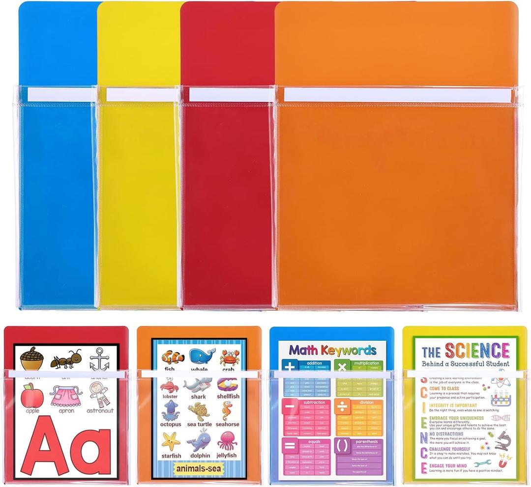 Magnetic File Holder for Classroom, Magnetic Pockets for Whiteboard, Magnetic Storage Pouch for Documents, Notes & Tools, Strong Magnet Backing for Fridge, Whiteboards, and Metal Surfaces