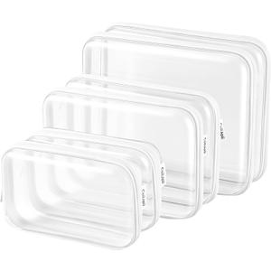 CoiiJoii 6PCS Clear Zipper Pouches, Small Christmas Item Storage Bins, Zippered Hard Pouch Double, Portable Makeup and Cosmetic Bag, Storage Organizer Bins, Hard Plastic Case, Clear Zipper Bags