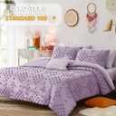 Geniospin Purple Queen Comforter Set for Girls- 7 Pieces Pom Tufted Bed in A Bag Queen Bedding Sets with Sheets, Pillowcases & Shams, All Season Kids Comforter Set