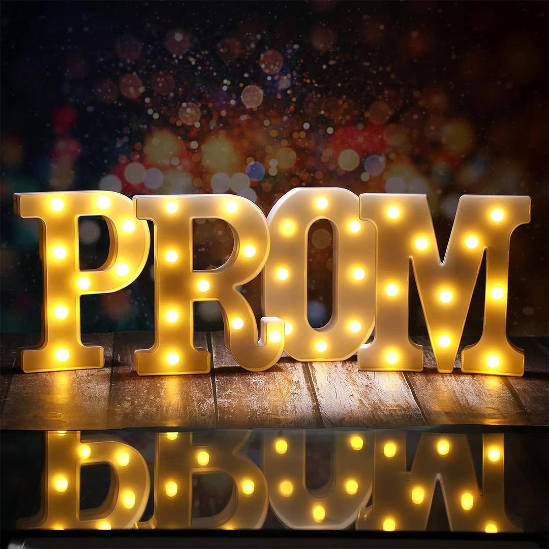Kathfly 4 Pcs LED Prom Letter Lights 3D Extra Large Prom 2026 Light up Sign Marquee Letters Decorations for 2026 Graduation Party Supplies(White)