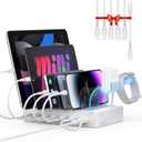 SooPii 60W 6-Port Charging Station for Multiple Devices, PD 20W USB C Fast Charging for lPhone 14/13/12,6 Short Cables Included, 2 in 1 Holder,for Phones,Tablets and Others,White