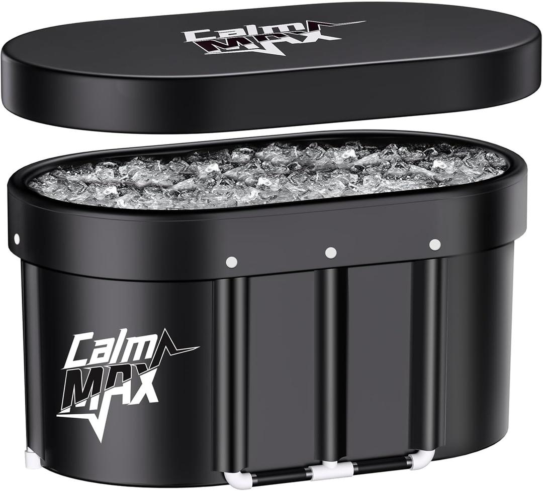 CalmMax Oval Ice Bath Tub with Cover for Athletes XL Portable Cold Plunge Tub - 130 Gal Capacity for Cold Water Therapy Ice Baths at Home Outdoor Gym 41IN