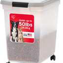 IRIS USA Airtight Dog Food Storage Container, WeatherPro, Up to 50 lbs, Removable Wheels, for Dog Cat Bird and Other Pet Food Storage Bin, Keep Fresh, Translucent Body, Made in USA, Clear/Gray