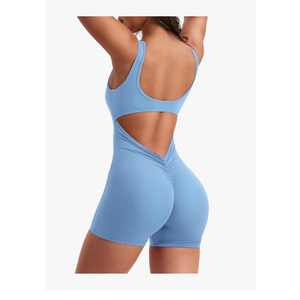 YEOREO One Piece Workout Jumpsuits for Women Backless Tummy Control Sleeveless Jumpsuits Lizvette V Back Scrunch Yoga Romper, Size M