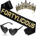3 Pcs 30th/40th/50th/60th/70th Birthday Decorations for Women Men, 30/40/50/60/70th Birthday Crown Sash Sunglasses (Black Gold)