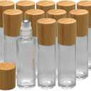 12Pcs 10ml Glass Roll On Bottle with Bamboo Lid for Essential Oils, Creatiee Eco-friendly Refillable Clear Perfume Sample Bottles with Stainless Steel Roller Ball - Portable & Practical