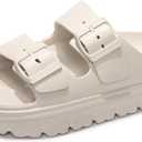 FUNKYMONKEY Women's Comfort Slides Double Buckle Adjustable Plastics Flat Sandals (8)