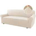 H.VERSAILTEX Sofa Cover 1 Piece Stretch Sofa Slipcovers Non Slip Sofa Cover with Elastic Bottom Washable for Kids, Pets Upgrade Thick Jacquard Fabric with Spiral Pattern(75"-85", Ivory)
