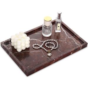 Marble Bathroom Vanity Tray, Natural Marble Home Kitchen Bathroom Table Tray, Stone Decorative Countertop Serving Trays for Coffee Perfume Jewelry Makeup (1, Rosso Lepanto, 12 * 8 * 0.8)