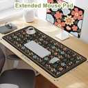 Floral XXL Mouse Pad, Keyboard and Mouse Pad with Stitched Edges, Extended Mousepad Gaming, Moroccan Keyboard Mats for Desk, Office Desk Mat (Black)