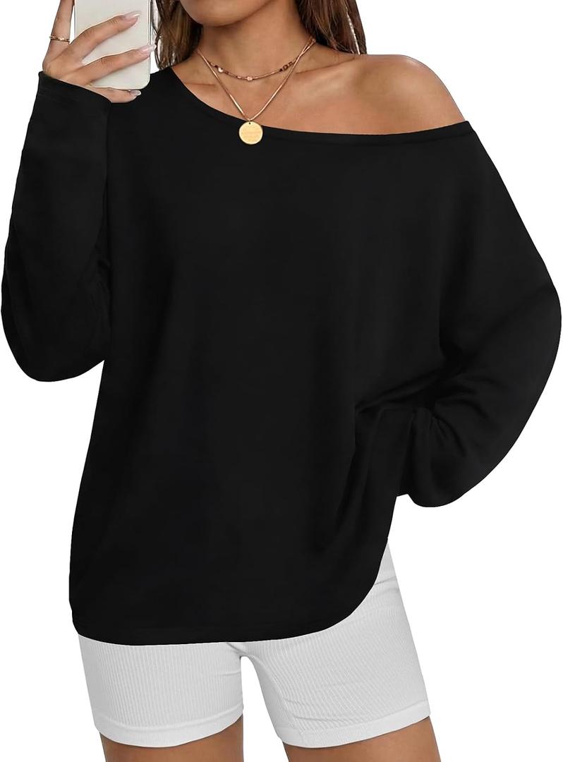 rosemia Womens Off The Shoulder Tops Oversized Long Sleeve Shirts Casual Blouses 2026, 2XL