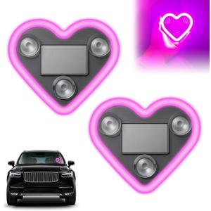 Car LED Ambient Light - Solar-Powered Heart-Shaped LED Neon Light for Night Driving, IP65 Waterproof, 5 Modes, Romantic Gift for Christmas, Valentine's Day, Anniversary, Date Night (2Pcs Pink)