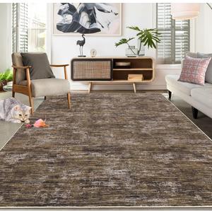 Living Room Area Rug 9x12 Machine Washable Rug Non-Slip Stain Resistant Modern Abstract Bedroom Rug Contemporary Throw Floor Carpet for Dining Room Solid Area Rug for Home Office, Brown