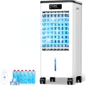 Feculs Evaporative Air Cooler, 3-IN-1 Portable Air Conditioners, Swamp Cooler, 3 Speeds & 4 Modes, 2-Gal Water Tank for Cooling, 16 FT/S Remote Control, Windowless Air Conditioner for Indoors Use, Medium