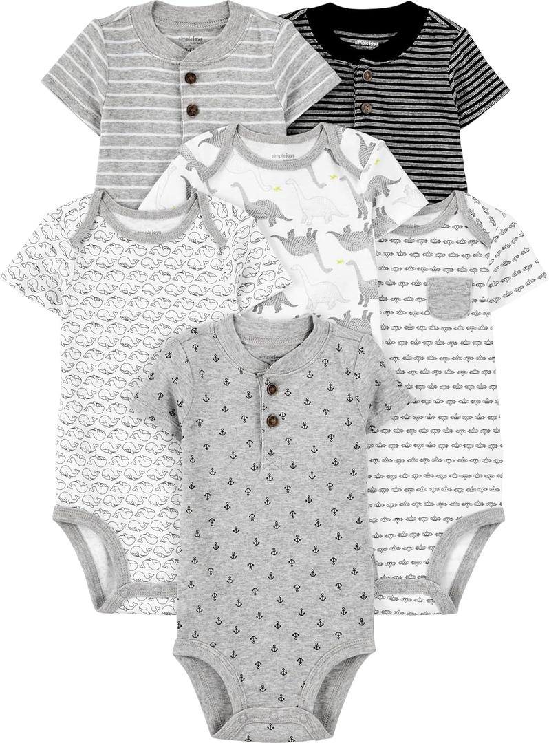 Simple Joys by Carter's baby-boys 6-pack Short-sleeve Bodysuit (24 Months, Multicolor/Anchor/Dinosaur/Stripe/Whale)