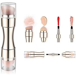Bling Toman 4 in 1 Makeup Brush,Makeup Sponge,Blush Blending,Eyeshadow,Eyebrow&Liner Lip Face Foundation Mini Travel Brushes Retractable Brush Set (gold brush)