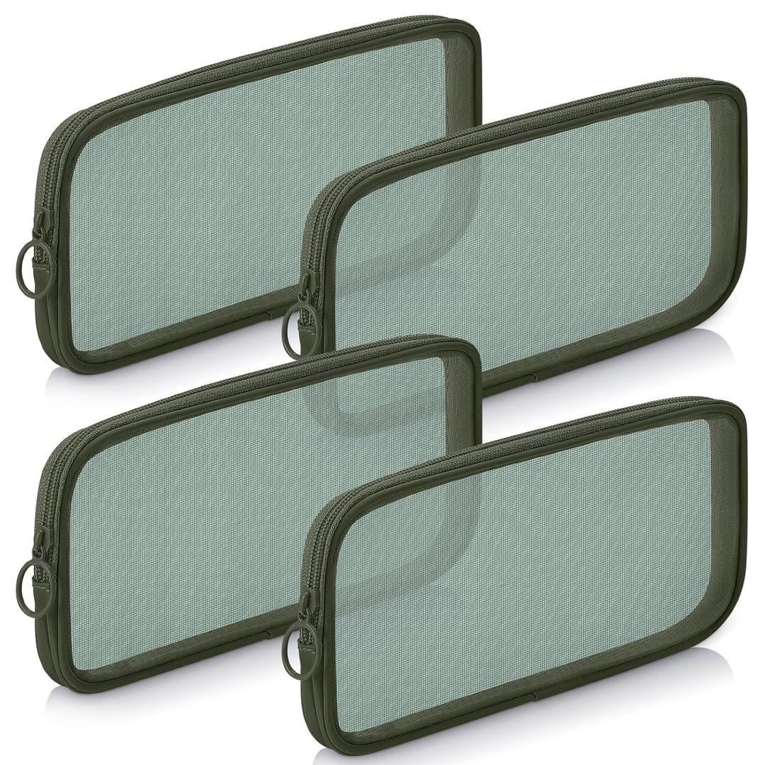 Weewooday 4 Pcs Mesh Makeup Bag Mesh Cosmetic Bag Toiletry Pouch with Zipper Mini Makeup Cosmetic Purse for Daily Accessory(Medium,Olive Green)