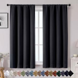 OWENIE Sally Blackout Curtains for Bedroom 63 Inch Length 2 Panels Set, Solid Thermal Insulated Room Darkening Rod Pocket Privacy Window Treatment Curtains Blackout Drapes, W40 x L63 Inch, Black