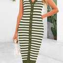 BTFBM Casual Women Spring Dresses 2025 Sleeveless Striped Midi Button Down Dress Ribbed Knit Cardigan Cover Up Dress (XXL)