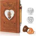 Memorial Gifts for Loss of Dad, Letters to My Dad in Heaven A5 Grief Journal Travel Diary 200 Pages with Heart Photo Window in Cover and Remembrance Pocket Hug PU Leather Keychain & Pen