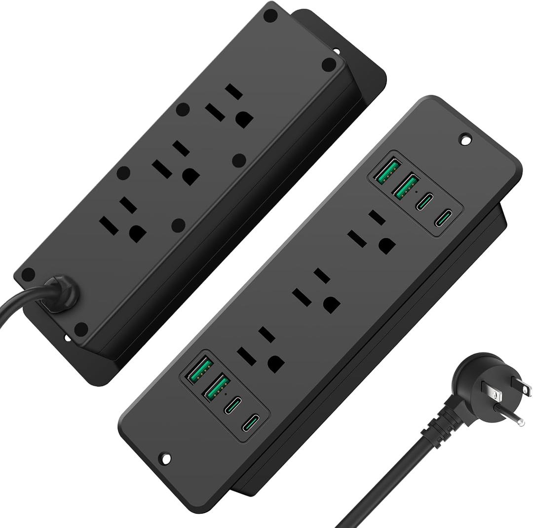 HHSOET 14 in 1 Fast Charging Recessed Power Strip, 45W Furniture Power Outlet USB C, Flush Mount Surge Protection with 6 AC Plugs, 4 USB-A and 4 USB-C, 6ft Power Cord (Black)