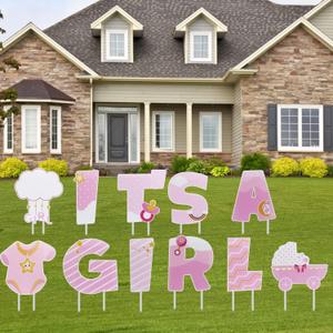 THTEN 11 Pack Pink 'It's A Girl' Yard Sign with Stakes - Large, Waterproof, UV-Safe Inks - Baby Shower, Gender Reveal, Welcome Home Decorations