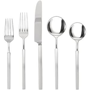 FORTESSA Jaxson 18/10 Stainless Steel Flatware, 5 Piece Place Setting With Table Knife, Forks and Spoons (Service For 1), Dishwasher Safe, Brushed/Mirrored FORTESSA Jaxson 18/10 Stainless Steel Flatware, 5 Piece Place Setting With Table Knife, Forks and Spoons (Service For 1), Dishwasher Safe, Brushed/Mirrored