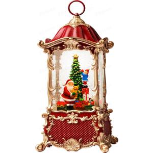 Snow Globe Lantern Christmas Decorations Indoor, Musical Snowglobe Light with Timer, USB & Battery Powered Music Box, Santa Claus Bear Cub Moving Train, Xmas Holiday Home Decor