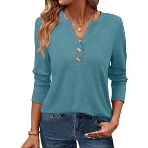 GKBK Womens Long Sleeve Tops Fall Clothing V Neck Casual Shirts Button Dressy Trendy Blouses Loose Fit Tunic XL