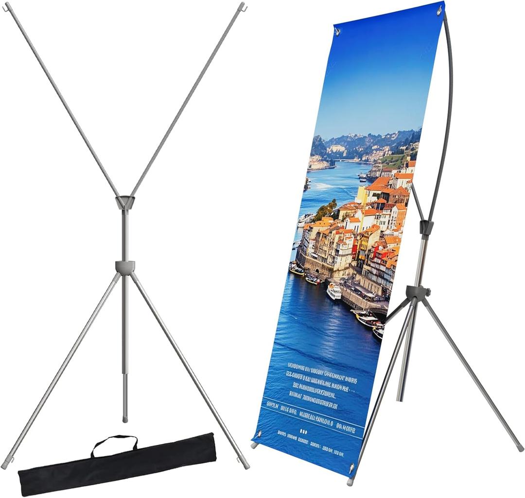 BTDVR 2 Pack X Banner Stand, Adjustable Retractable banner stand with Portable Carry Bag, Fits Banners 23"x63" to 32"x78", Sturdy & Lightweight for Trade Shows, Stores, Restaurant & Party