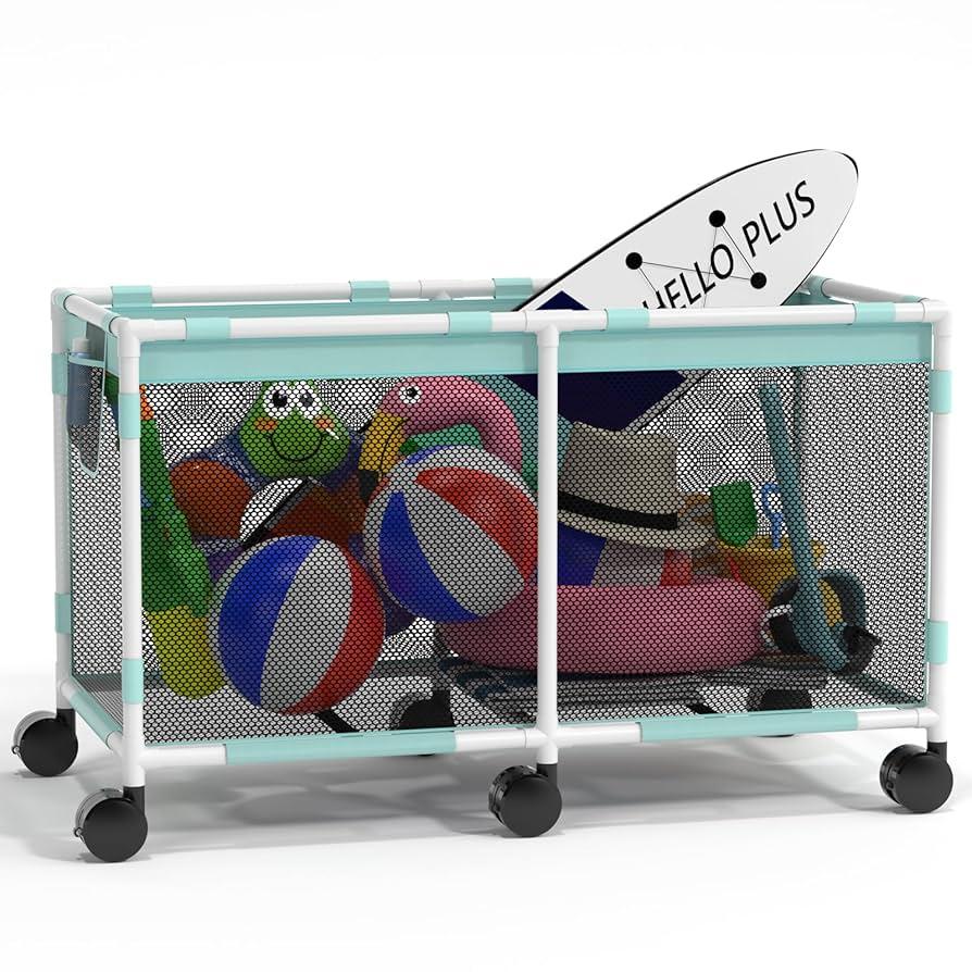 Jotesnew 280 Gallon 69" Lx32 Wx35 H Extra Large Swimming Pool Storage Bin, Pool Noodles Holder, Toys, Floats, Balls and Floats Equipment Mesh Rolling Storage Organizer Bin, Summer Vitality Mint Style