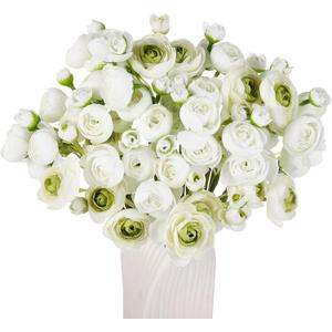 24 PCS Ranunculus Artificial Flowers, 15/10 in Fake Peonies White Faux Flower Bulk Real Touch for Wedding Engagement Centerpieces Arrangements Bridal Shower Home Decor (White)