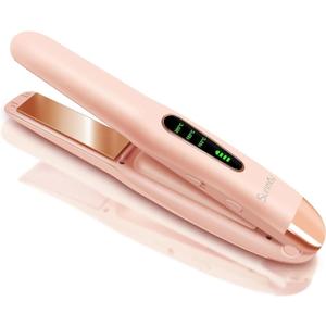 SUNMAY Cordless Hair Straightener, Titanium Portable Straightener for Travel, Dual Voltage Cordless Flat Iron Hair Straightener 2 in 1 with Comb & Clip for Women, Heat-up in Seconds, USB-C Fast Charge, Pink