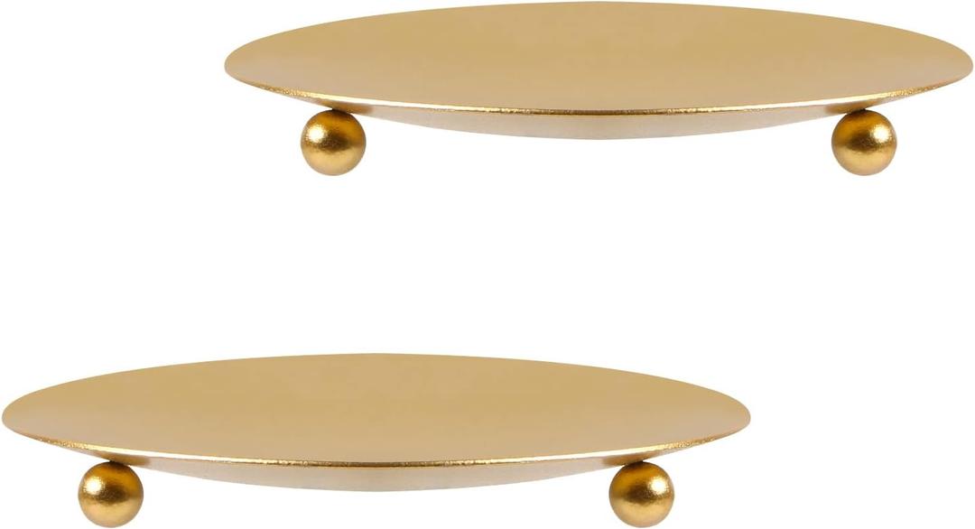 MIDELONG Gold Iron Plate Candle Holder, Decorative Iron Pillar Metal Pedestal Candle Stand Candlesticks Holder for Wax Candles, Incense Cones, Spa, Weddings, Pack of 2