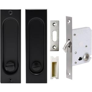 2 x Rectangle Pocket Door Lock, 304 Stainless Steel Privacy Pocket Door Hardware, 5 7/10 inch*1 7/10inch Matte Black Sliding Pocket Door Handle,for 1 3/8 to 2 3/16 Thickness Door