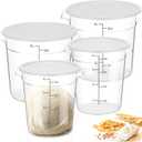 Suclain 4 Set 6 Quart 4 Qt Round Food Storage Containers with Lids Clear Proofing Container for Dough Bread with Scale Handle Home Restaurant Commercial Food Storage(White)