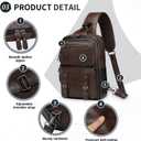 Vintage PU Leather Sling Backpack, Crossbody Shoulder Bag with Adjustable Strap, Multi-Pocket Compact Travel Chest Bag for Daily Use, Dark Brown