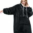 Qeils Wearable Blanket Hoodie for Women, Comfy Sherpa Sweatshirt Blanket as Birthday Christmas Gifts, Oversized Pullover Jacket Blanket Hoodie for Adult (Carbon Black​, Size Adult)