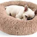 28in Large Dog Bed, Medium Size Dog and Cats, Calming Donut Bed for Puppy and Kitten, Washable Round Fluffy Pet Bed (Camel)