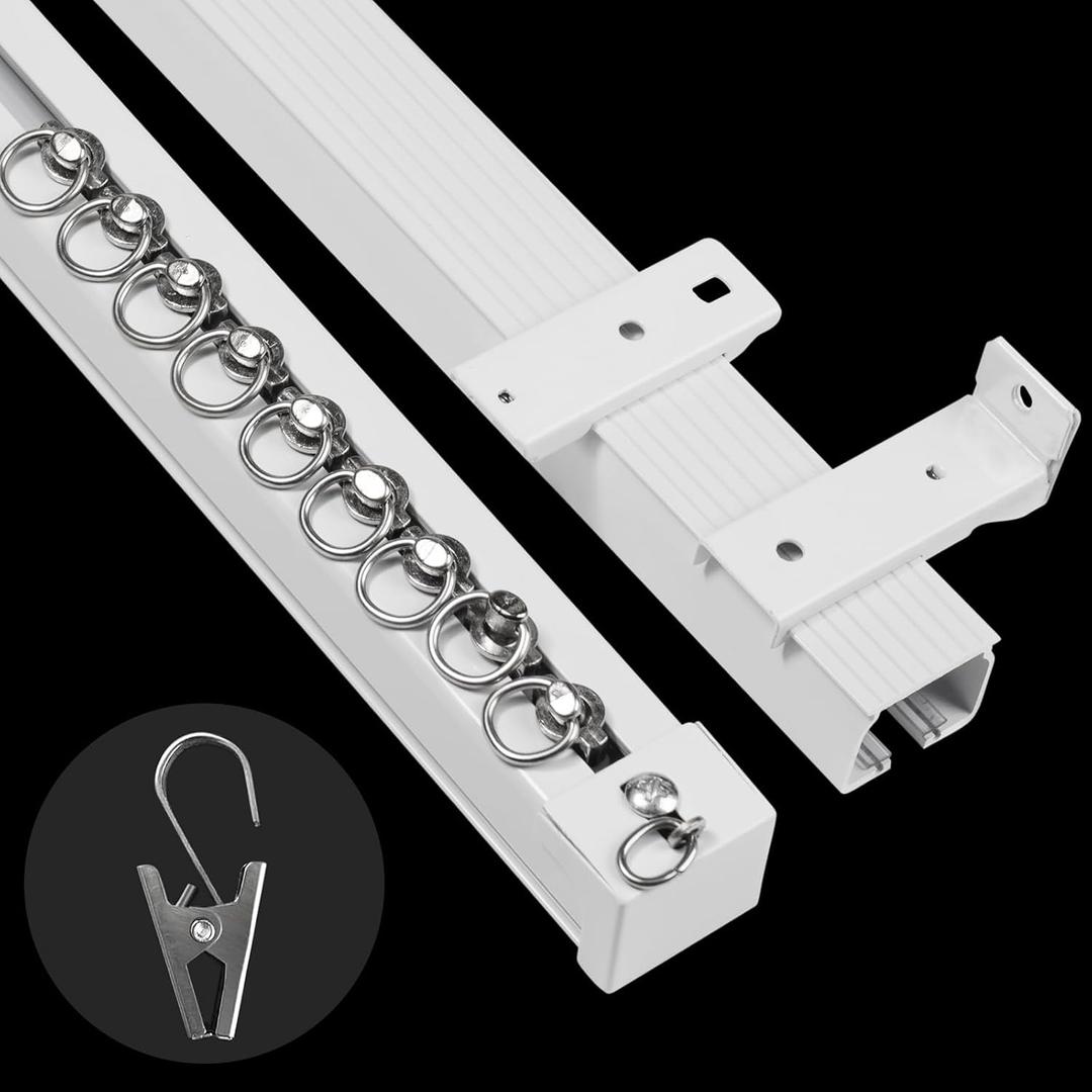 Super Heavy-Duty Ceiling Curtain Track Easy to Install Smooth Sliding Curtain Track Ceiling&Wall Mount Room Divider Curtain Track for Living Room Bedroom Shower Divider, White, 3FT To 12FT