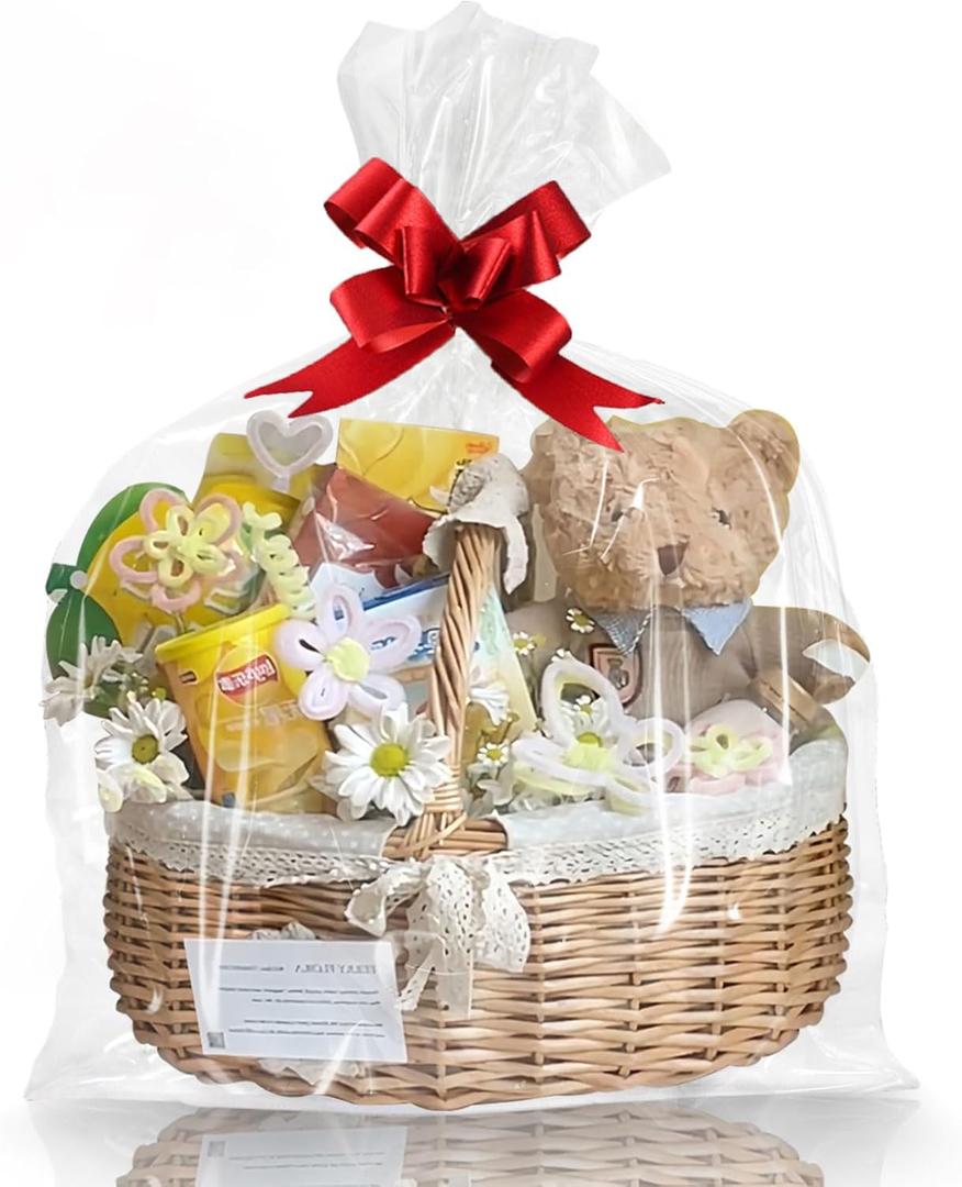 WIKDAY Clear Gift Bags 10 PCS 30x40 Inches Extra Large Cellophane Wrap for Gift Baskets Wrapping Plastic with Ties for Gift Giving, Packaging Products