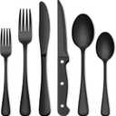 72-Piece Black Silverware Set, Umite Chef Flatware Set with Steak Knives for 12, Food-Grade Stainless Steel Cutlery Set, Includes Spoons, Forks, Knives, Kitchen Cutlery for Home Office, Restaurant, Hotel